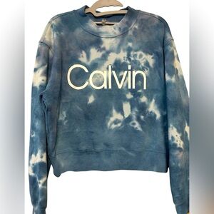 Calvin Klein Blue Tie-Dye Sweatshirt, oversized, size Med, EUC